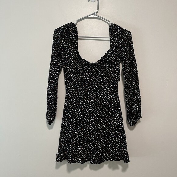 Reformation Elin Black Confetti Polka Dot Square Neck Bow Shoulder Mini Dress 4 - Picture 6 of 10